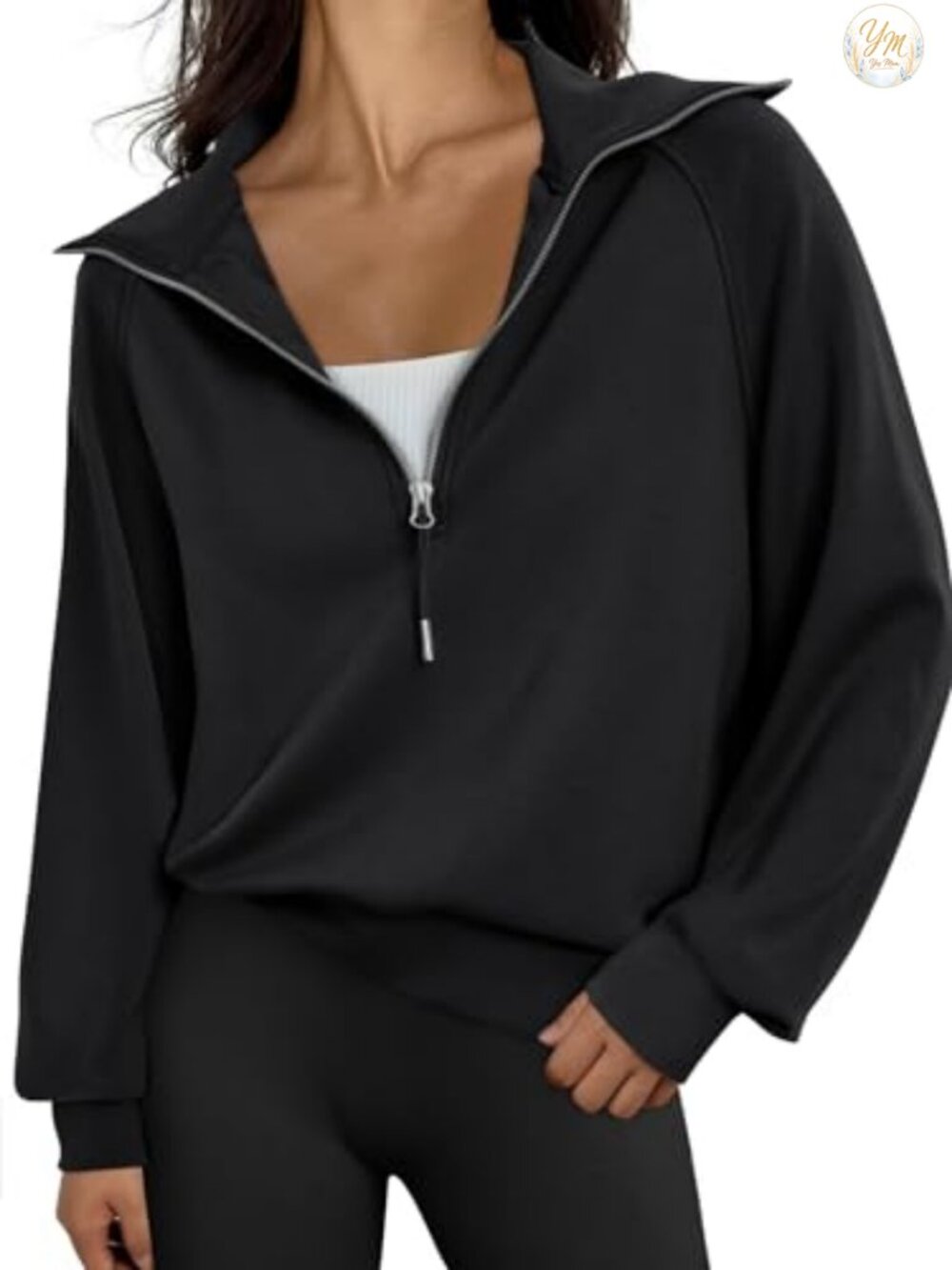 Oversized Cropped Quarter Zip Hoodie Sweatshirt Rayon Blend